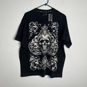 Stone Falcon Men's T Shirt Crew Neck Short Sleeve  Skull Print Size Large